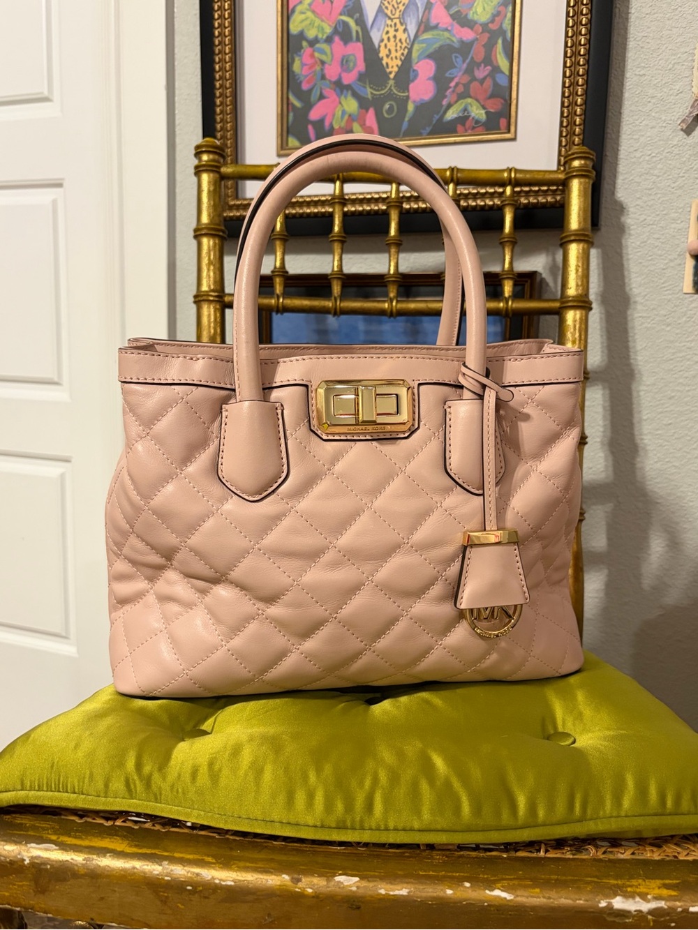 Michael Kors Hannah Medium Quilted Leather Satchel – Dusty Rose